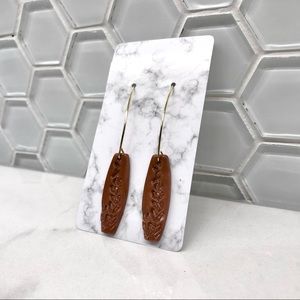Brown Floral Embossed Gold Hook Earrings